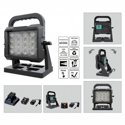 Tripod gemonteerd 80W oplaadbaar High Lumen LED werklamp met 18V Power Tool batterij